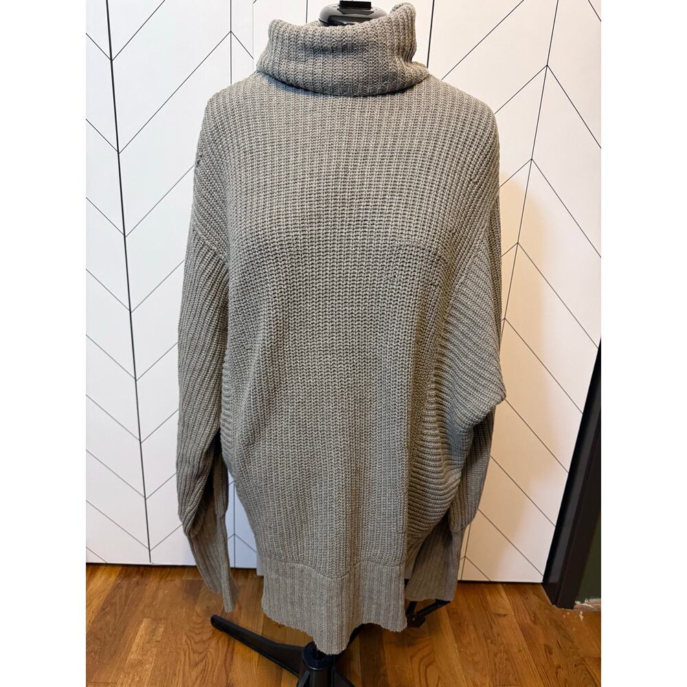 Free People Grey Chunky Knit Cowl Neck Sweater